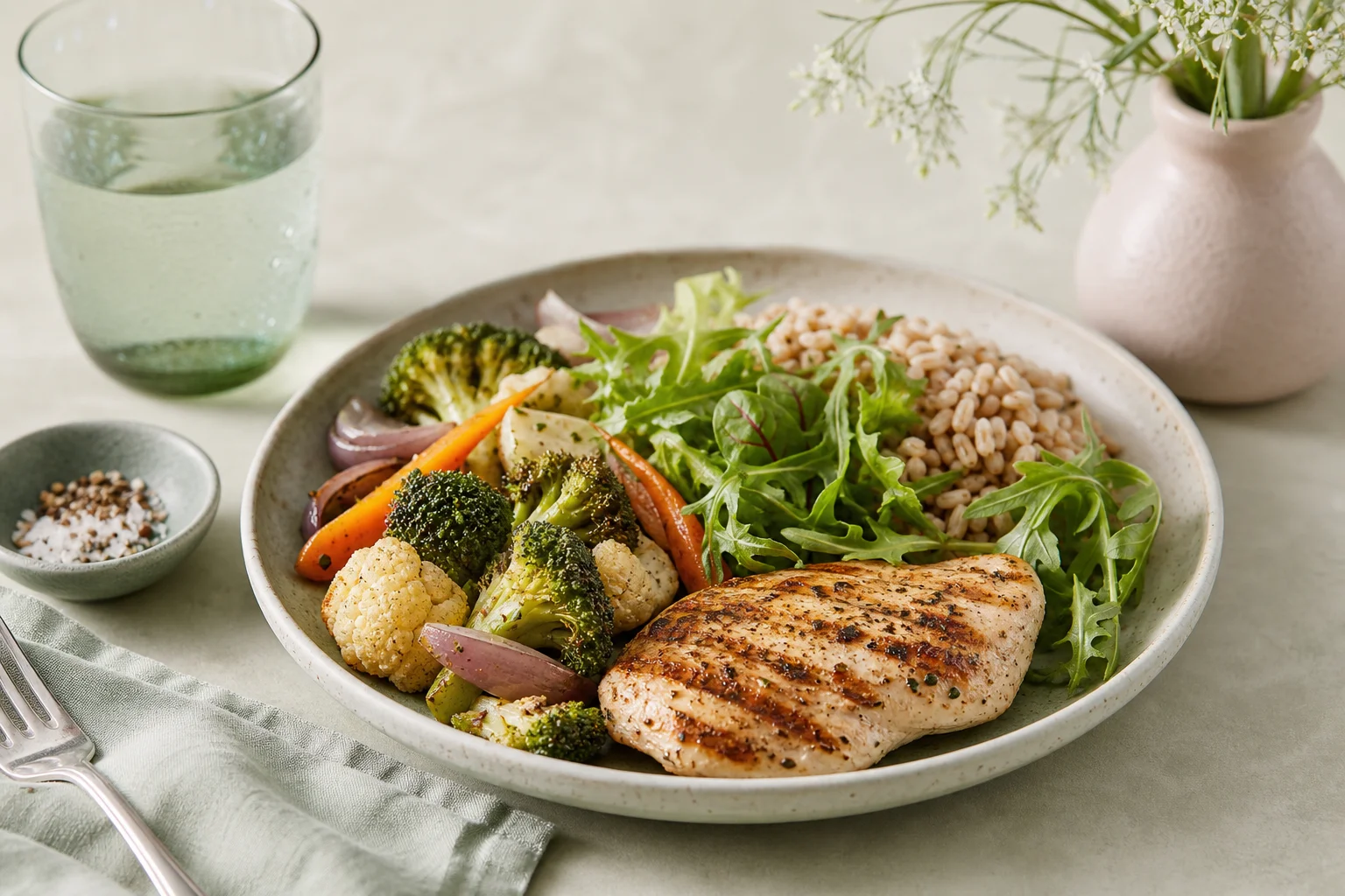 Light vegetable plate with greens