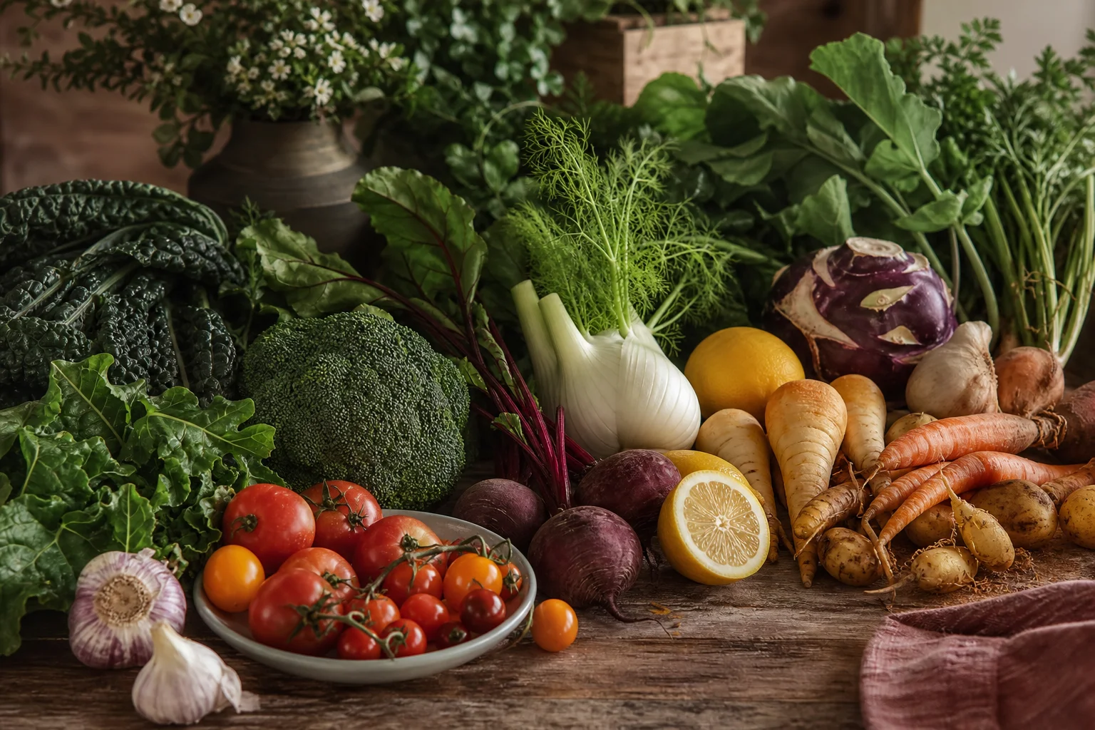 Fresh potassium-rich vegetables and herbs